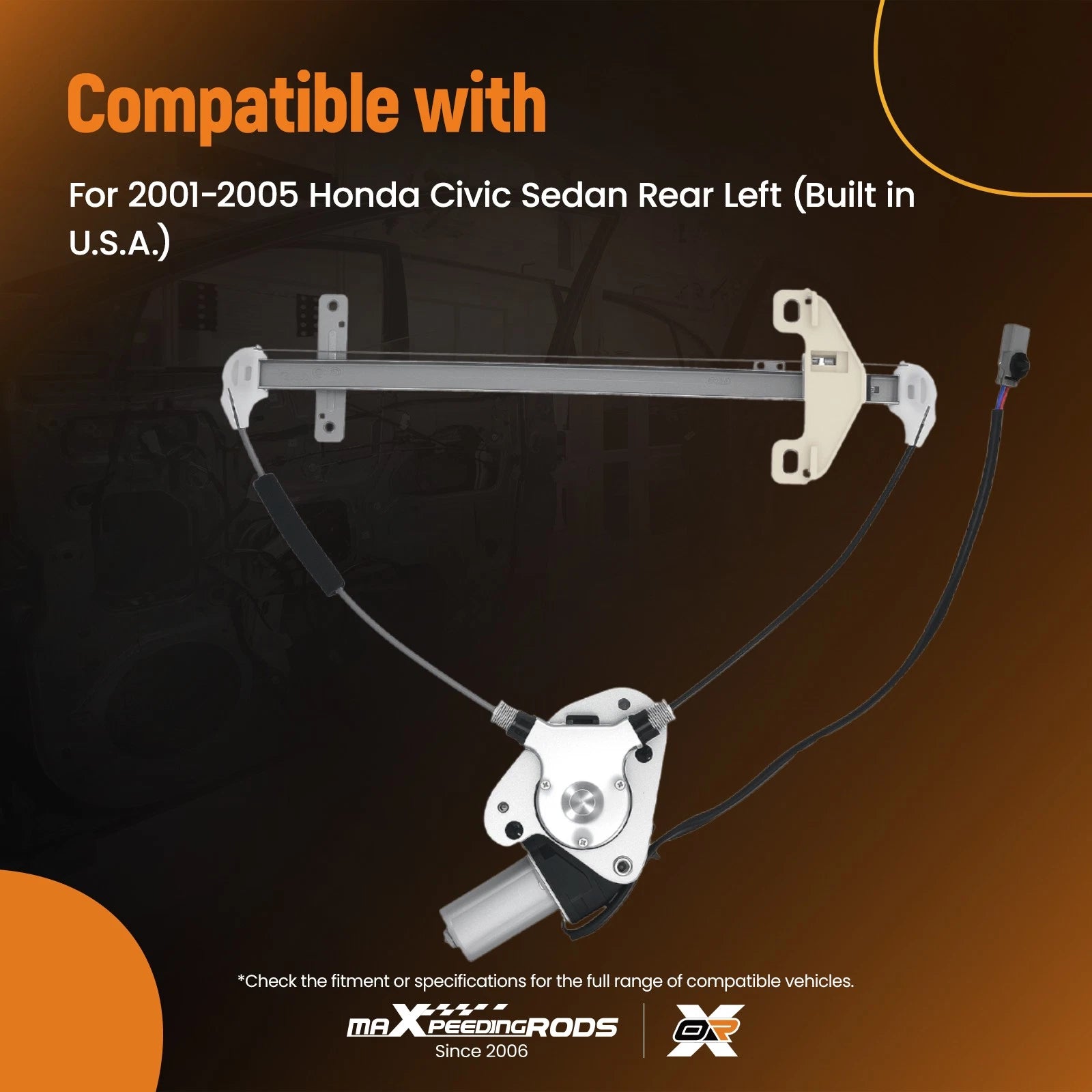 Rear Driver Side Window Regulator & Motor for Honda Civic Sedan (2001-2005)