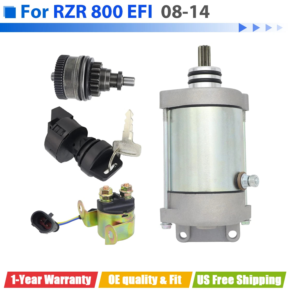 Starter for Polaris RZR 800 EFI (2008–2014) W/Bendix, Relay, Ignition Switch