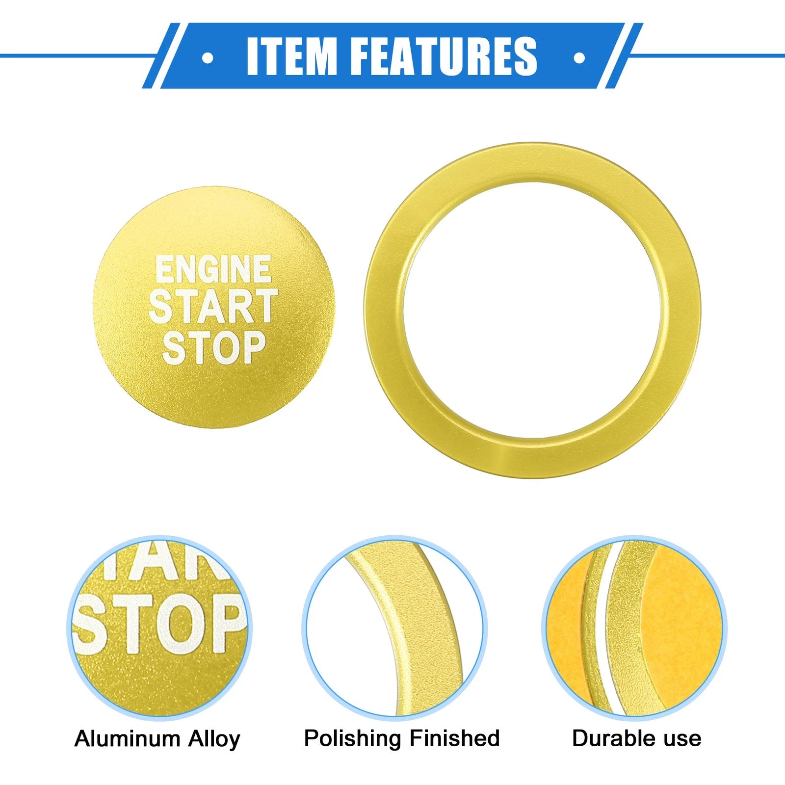 Engine Start Stop Button Cover Kit for Toyota Highlander (2020–2022) Gold Tone