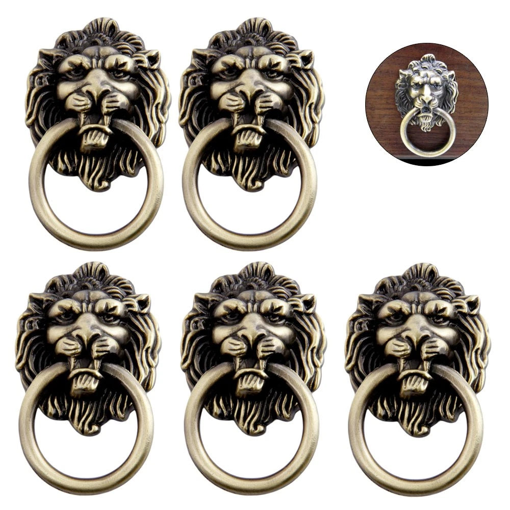 5Pc Antique Lion Head Door Pull Handle for Cabinet Drawer Dresser