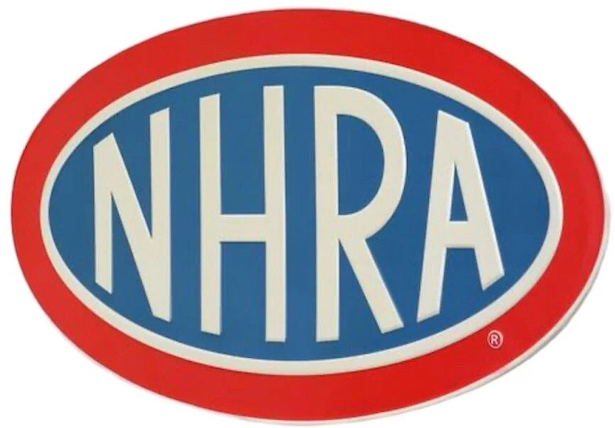 NHRA Logo Embossed Metal Wall Sign for Man Cave (22.5" x 11")