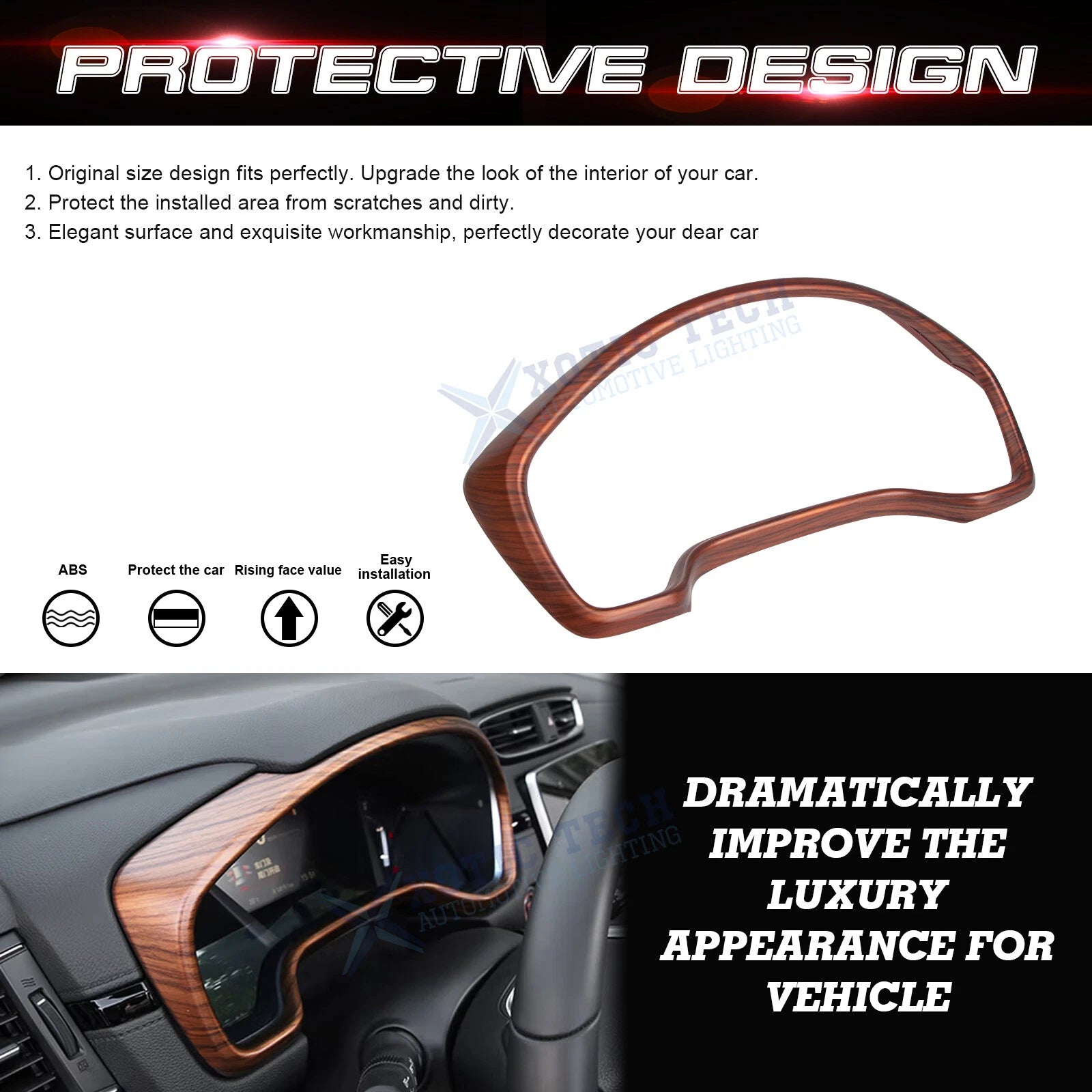 Peach Wood Grain Dashboard Instrument Frame Cover Trim for Honda CR-V (2017-2022)
