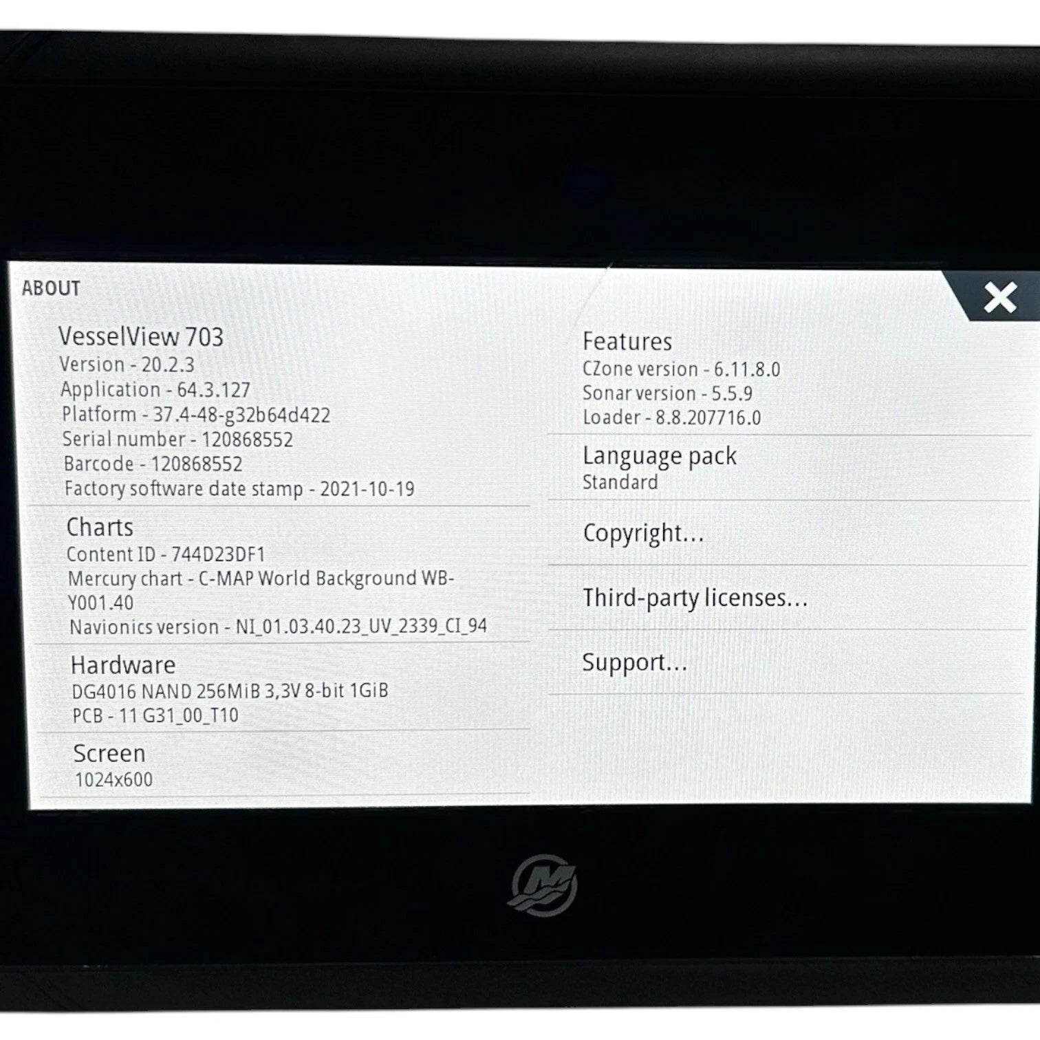 Mercury Vessel View 703 Touch Screen Display for Mercury (2015–2023)