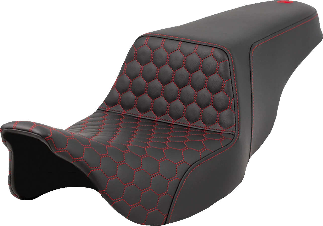 SADDLEMEN Step-Up Seat for FL (2008–2023) 808-07B-17704, Honeycomb, Red Stitching