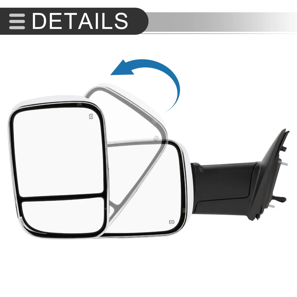 Tow Mirrors for Dodge Ram 1500 (1 Pair, LED Turn Signal Light, Silver Tone)