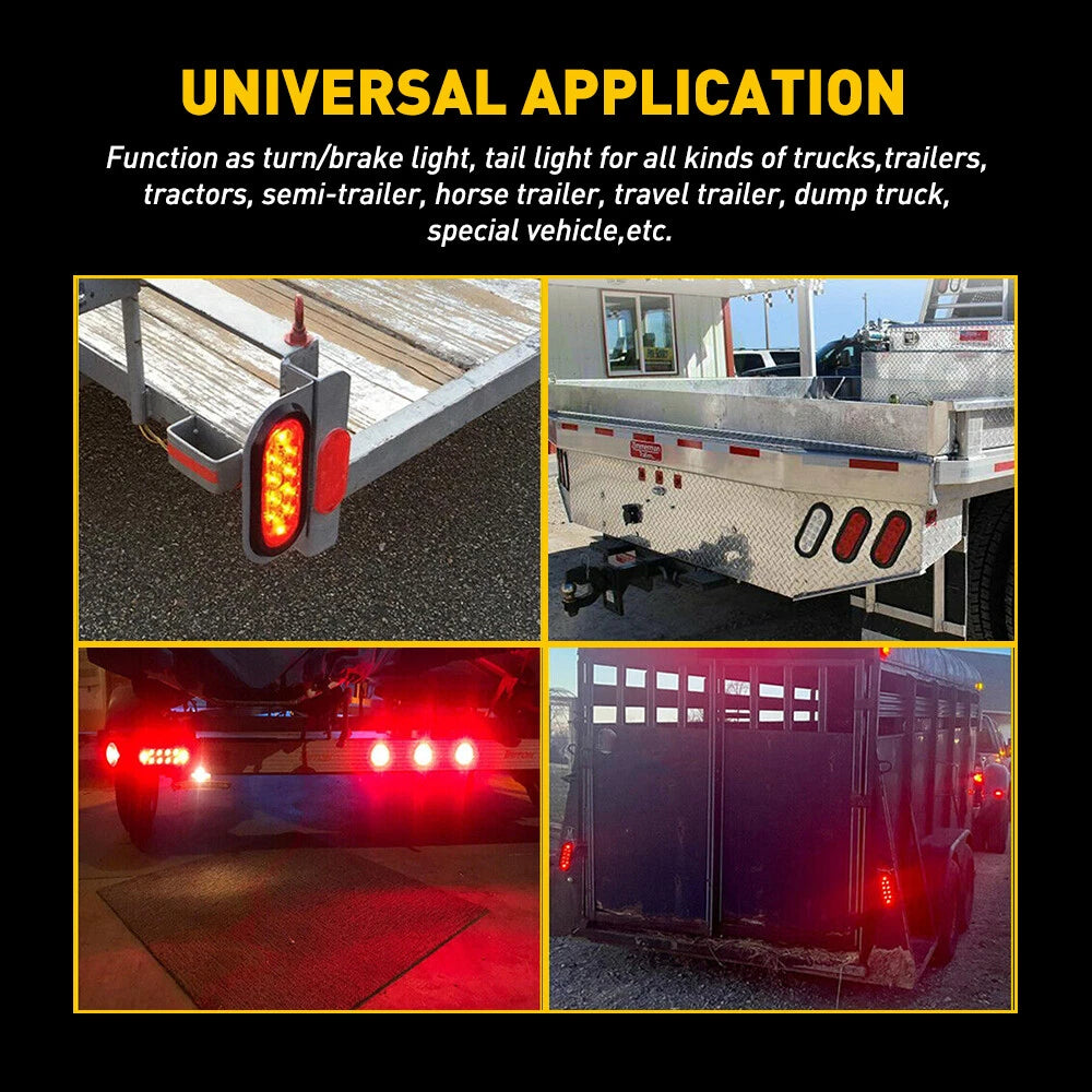 2X Oval LED Stop/Turn/Tail Brake Lights for Trailer Truck (Sealed Waterproof)