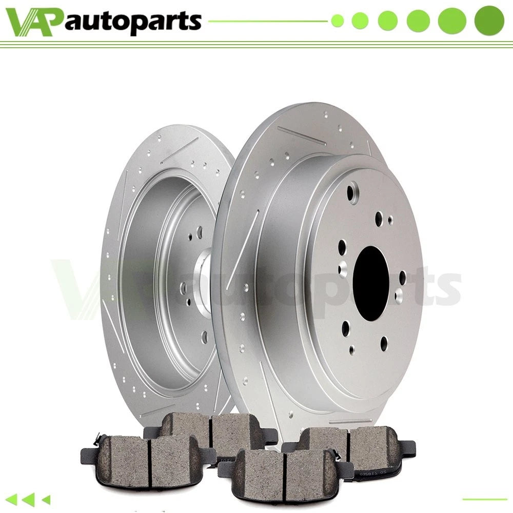 Set of 4 Rear Slotted Brake Pads and Rotors for Acura MDX, Honda Pilot (2003–2020)