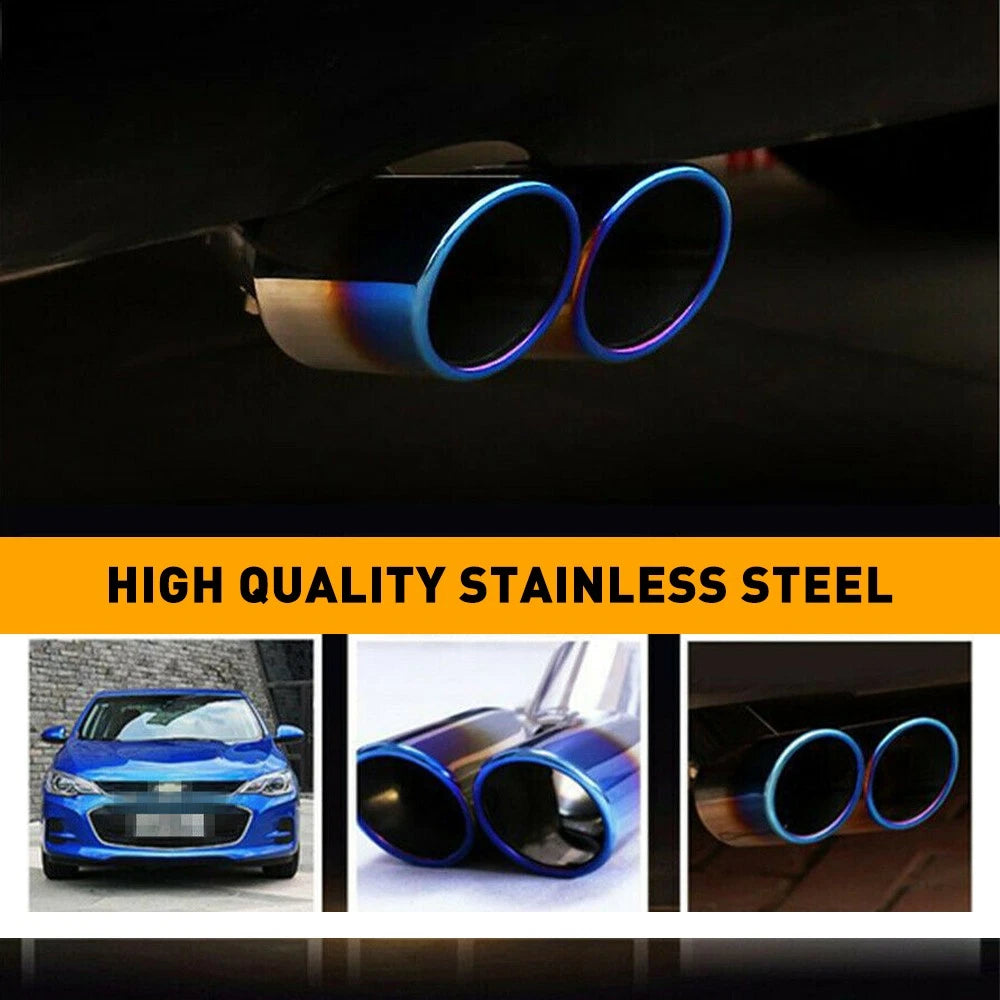 Dual Exhaust Muffler Tip for Auto Car  - Titanium Stainless Steel Blue