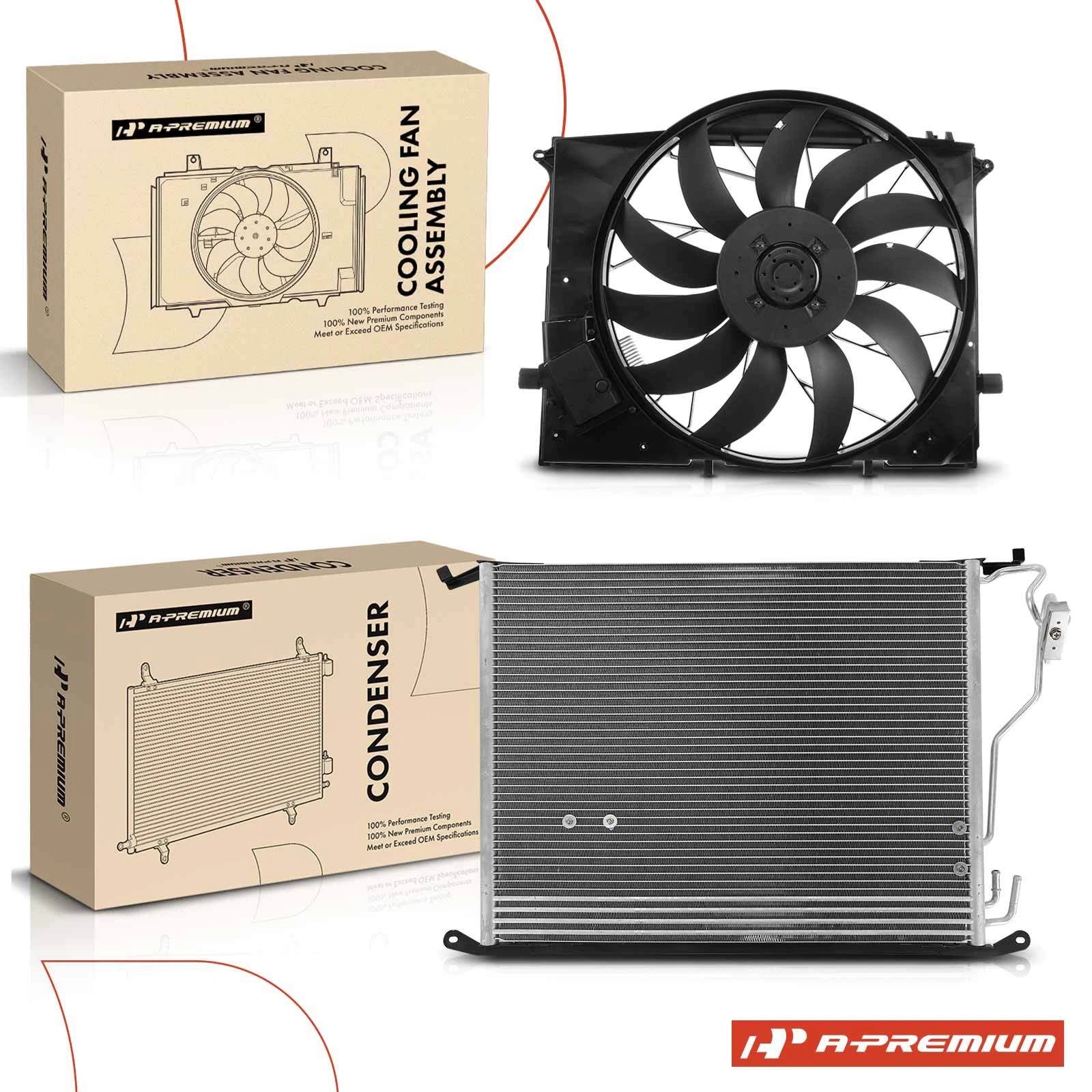 AC Condenser & Dual Cooling Fan Assembly Kit for Mercedes-Benz CL500 (2000–2006)