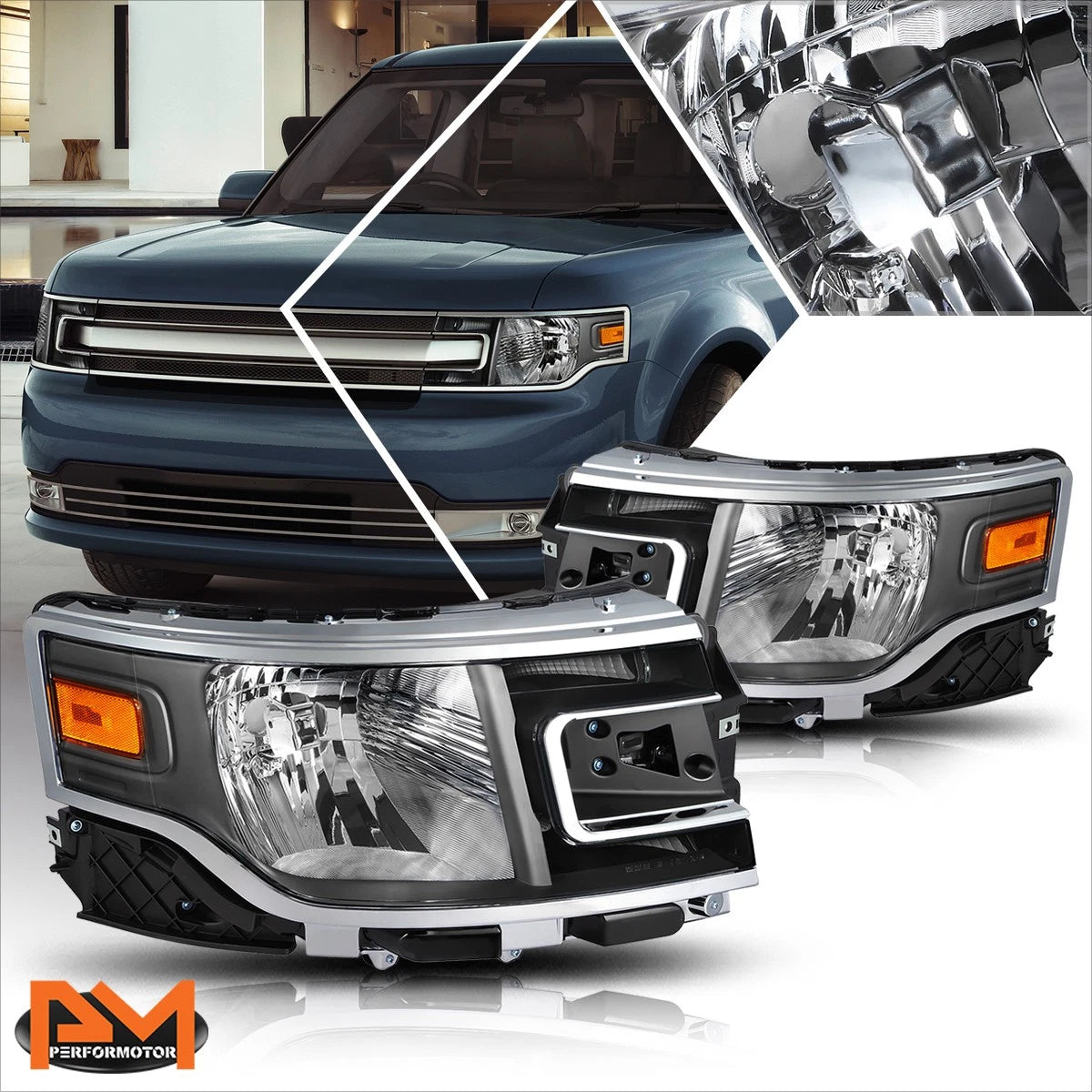 Headlight for Ford Flex (2013–2019) OE Direct Replace Black Housing Amber Corner