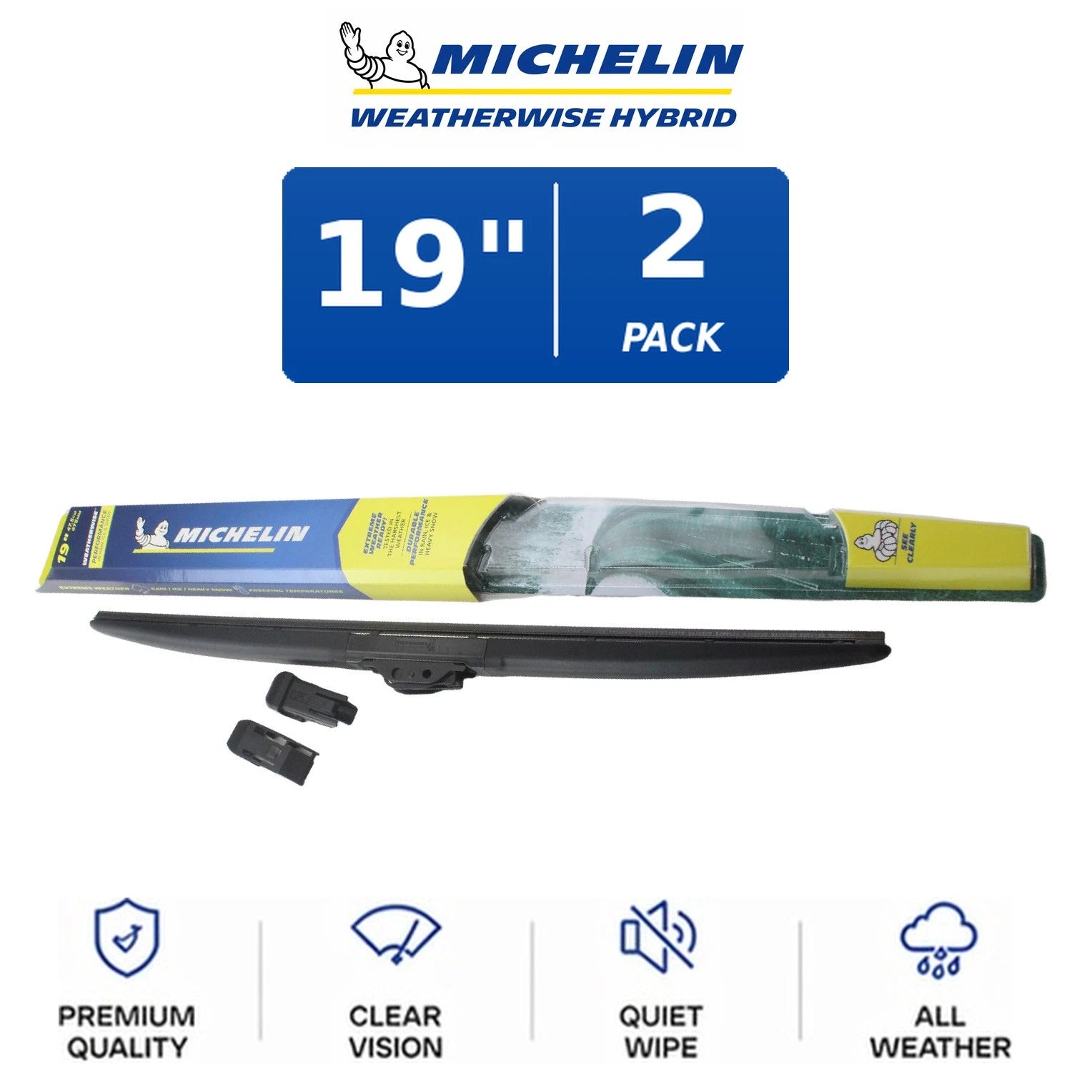 Set of 2 Michelin WeatherWise Hybrid Wiper Blades 19" for All Vehicles
