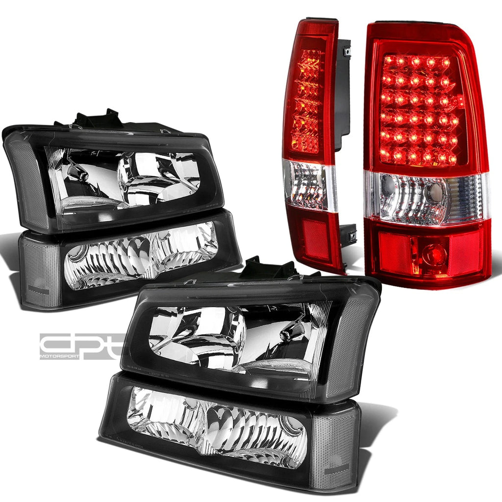 Headlight + Clear Bumper + Chrome Red LED Tail Light for Silverado (2003–2007)