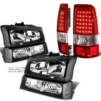 Headlight + Clear Bumper + Chrome Red LED Tail Light for Silverado (2003–2007)