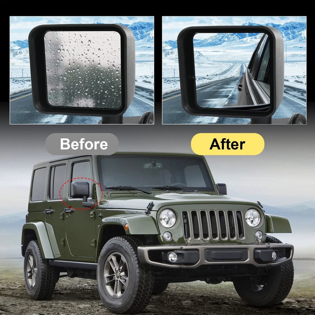 Manual Side Mirrors Pair for Jeep Wrangler JK (2007-2017) Black