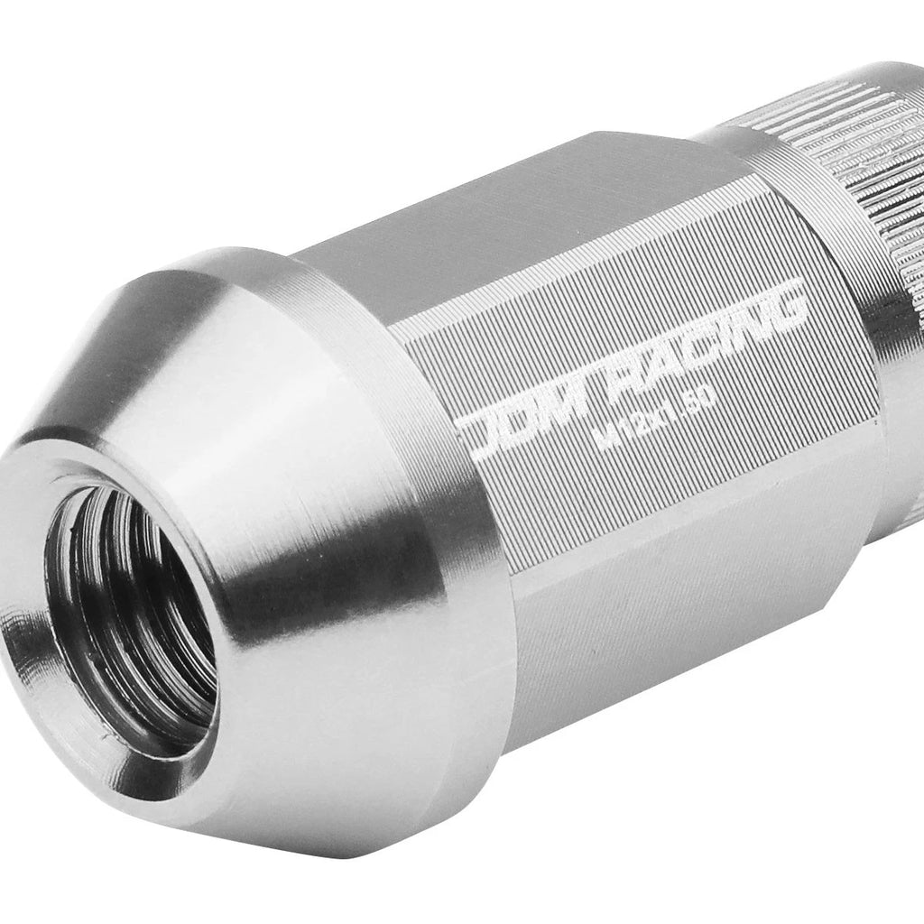 Set of 4 Open End M12x1.5 44mm Tall Silver Aluminum JDM Rim Lug Nuts