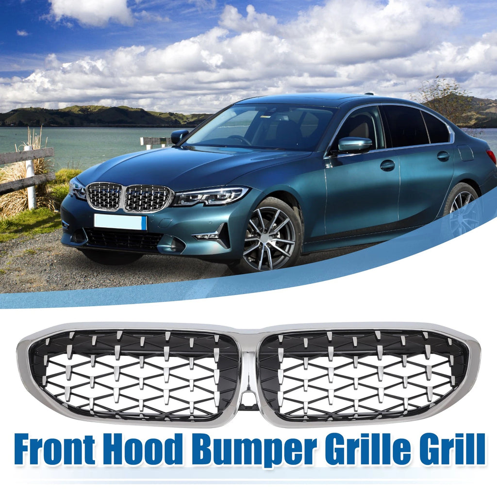 Front Hood Bumper Grille for BMW 330i 330e M340i (2017–2023) Diamond Star Silver Tone