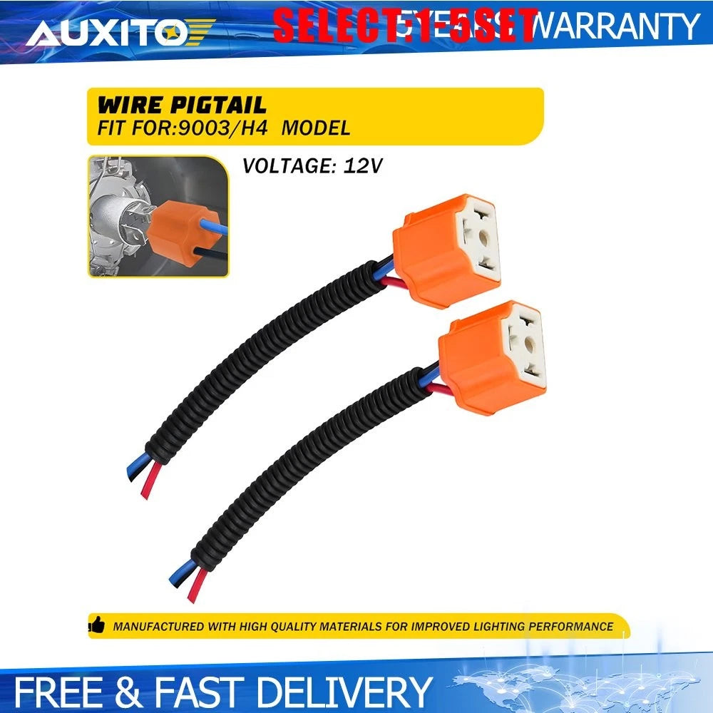 Set of 2 Female Ceramic 9003 Headlight Bulb Sockets Wire Harness Connector