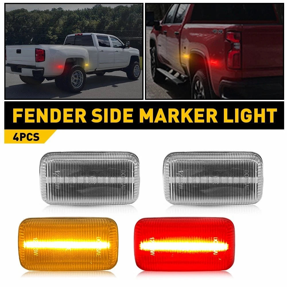 Set of 4 Clear Lens LED Side Marker Lamps for GMC Sierra 2500HD 3500HD (2015–2023)