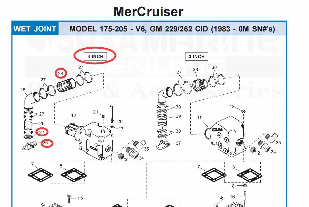 MerCruiser 4" Dry Joint Sterndrive Exhaust Manifold Bellow Tube for GM V6 V8