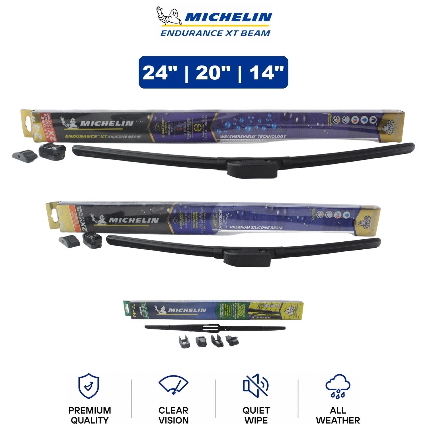 Set of 3 Wiper Blades for Kia Borrego (2009) - 24"/20"/14"