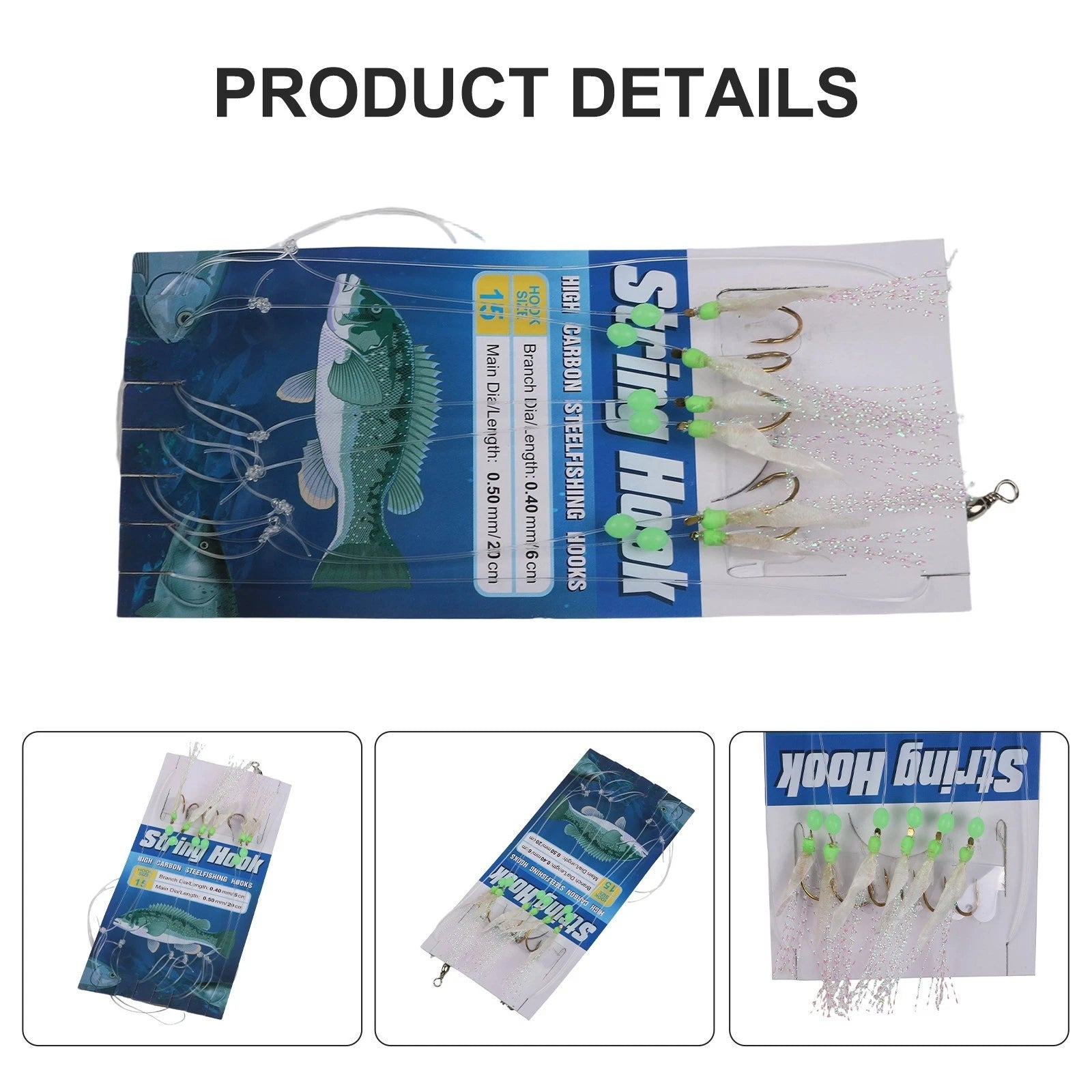 Set of 5 Sabiki Soft Fishing Lure Rigs with Hook Sizes 8-18