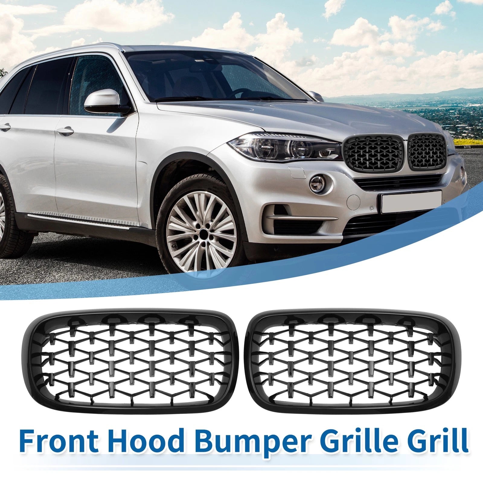 1 Pair Front Hood Bumper Grille Grill for BMW X5 F15 (2014–2016) Diamond Star