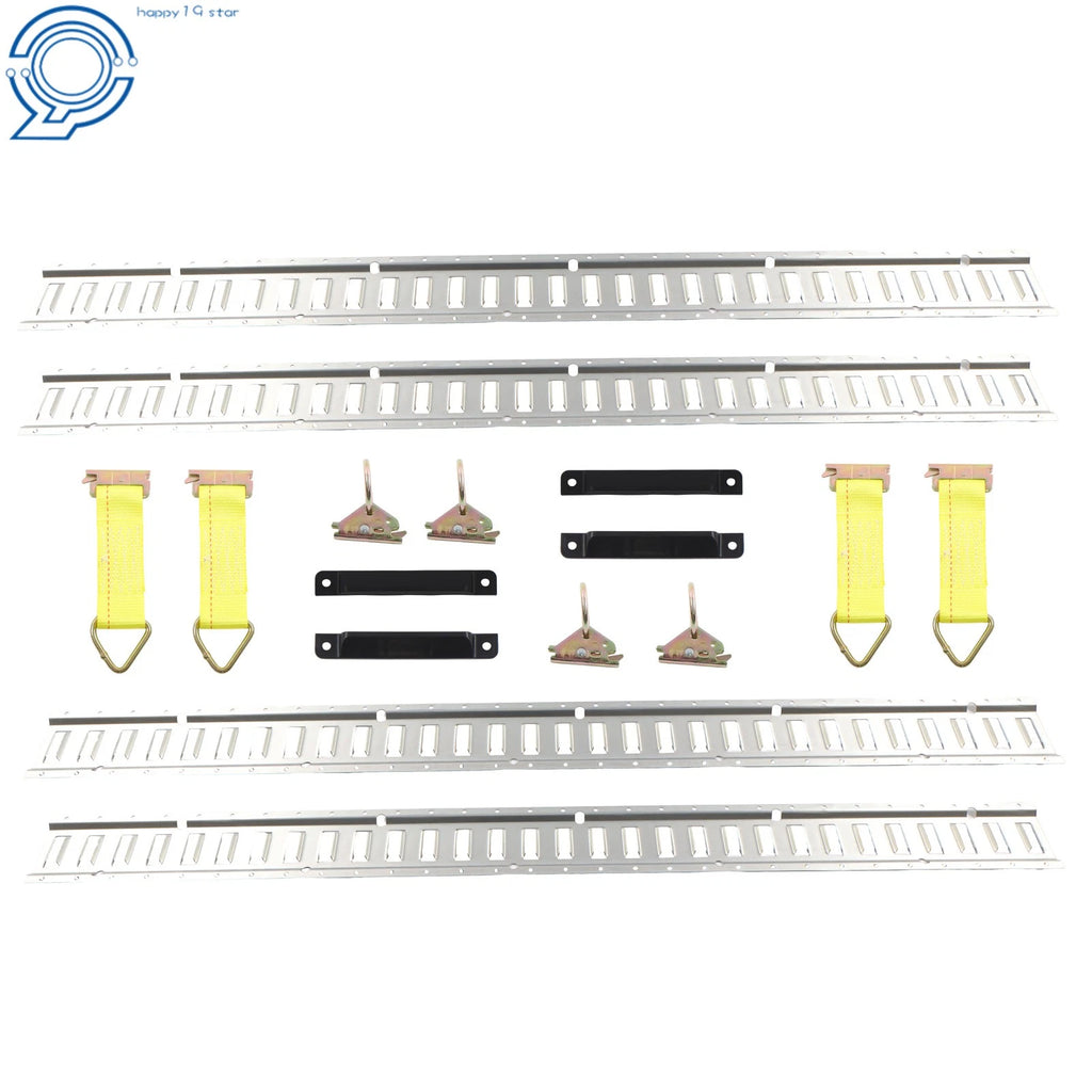 Set of 4 E Track Rails with 4 O Rings, 4 Tie Offs, 4 End Caps for Trailers