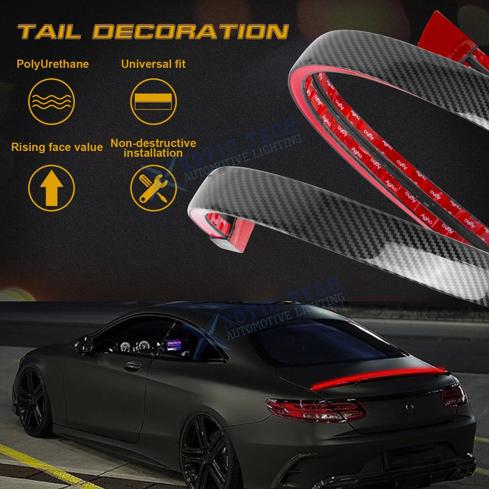 Carbon Fiber Style LED Tail Brake Light Bar for Universal (-)
