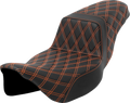 SADDLEMEN Step-Up Seat for Harley Davidson (2014–2023) - Lattice Stitch, Orange Stitch, Extended Reach