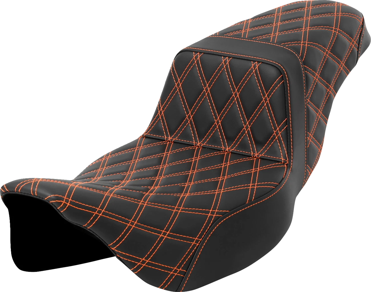 SADDLEMEN Step-Up Seat for Harley Davidson (2014–2023) - Lattice Stitch, Orange Stitch, Extended Reach