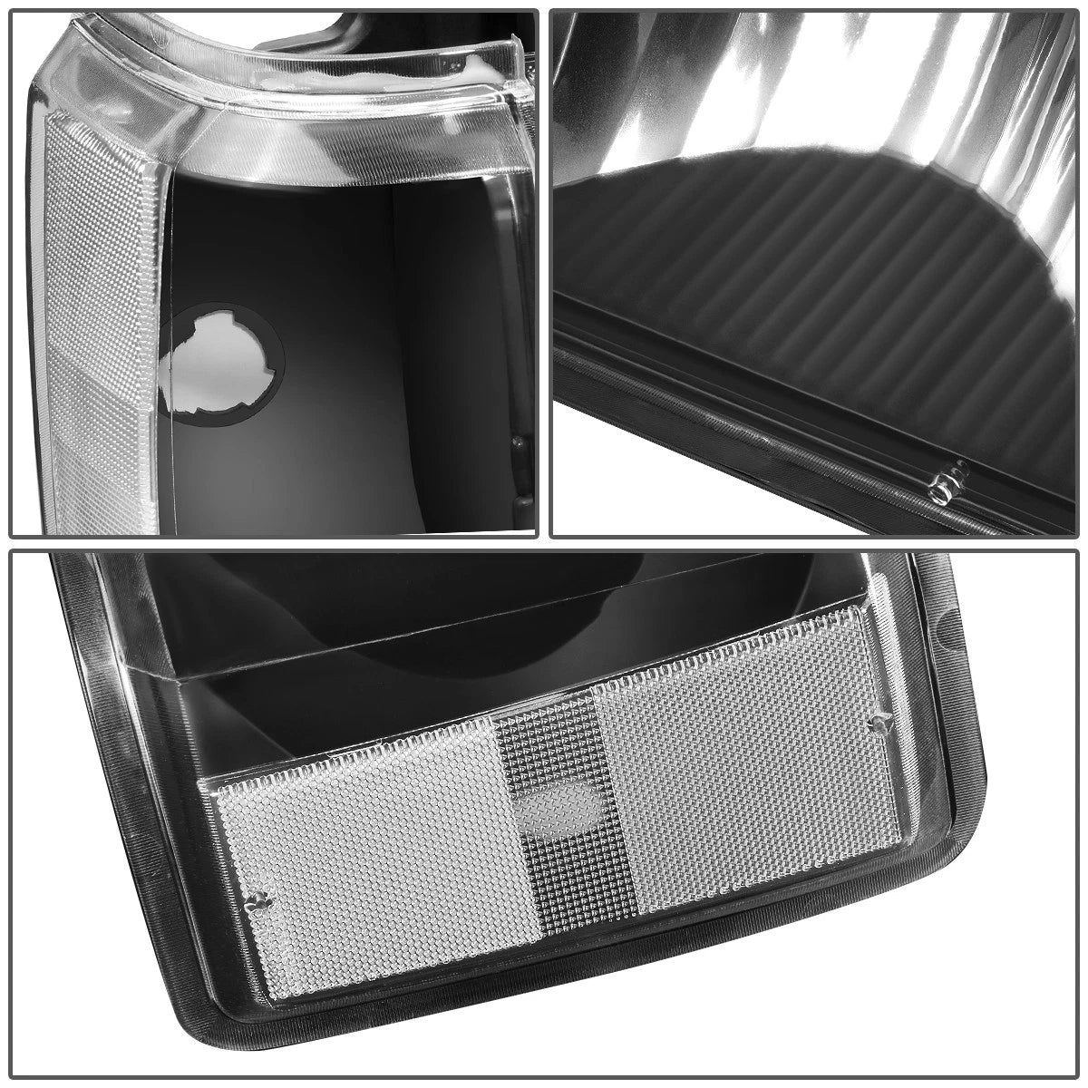Set of 2 Black/Clear Signal Headlights for Ford F150 F250 F350 Bronco (1987–1991)