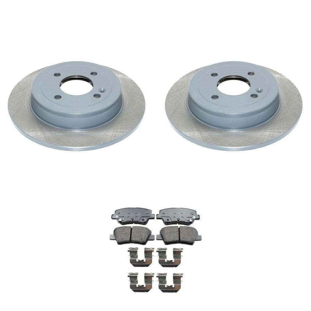 Set of 2 Rear Rotors & Akebono ProACT Ceramic Brake Pads for Accent Rio