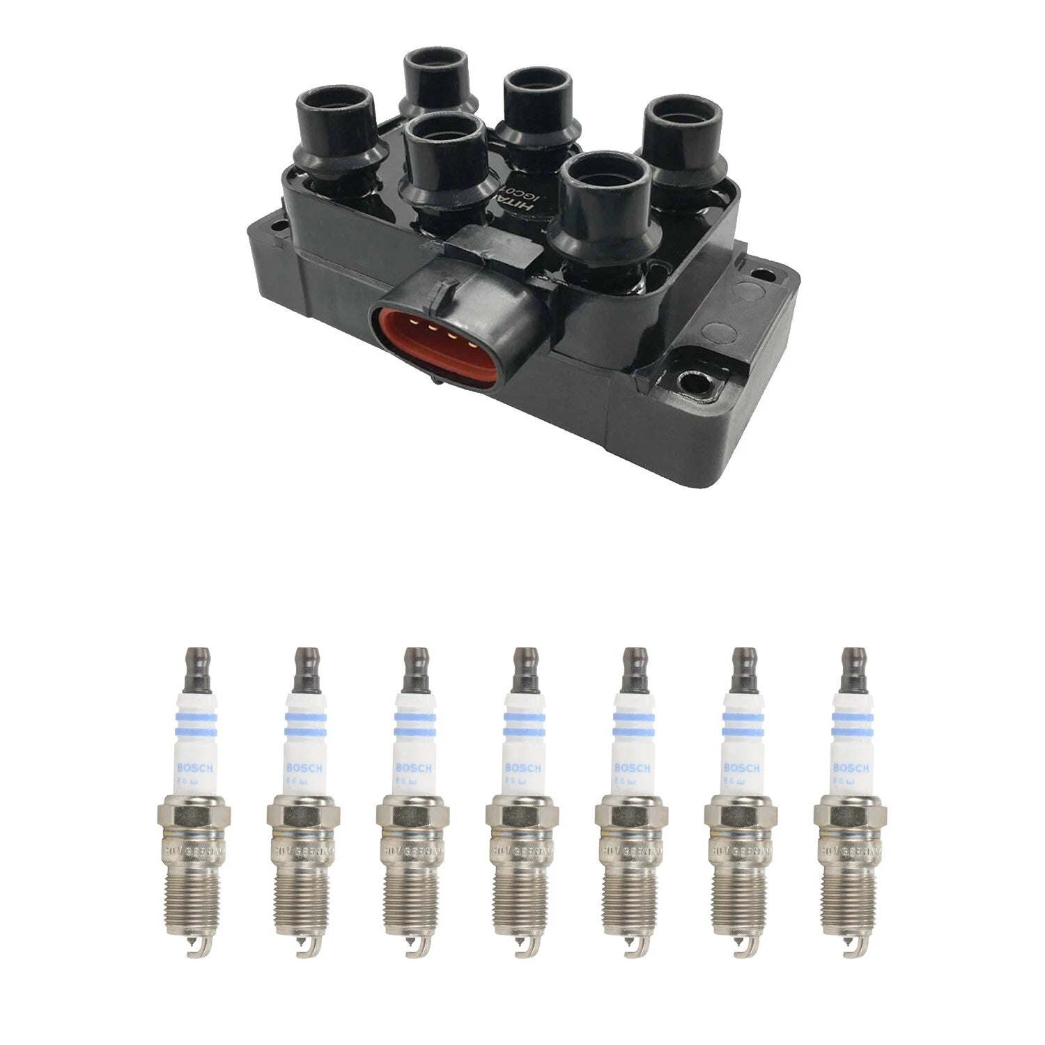 Hitachi Ignition Coil & Bosch 6 Platinum Spark Plugs Kit for Aerostar (1990–1997)