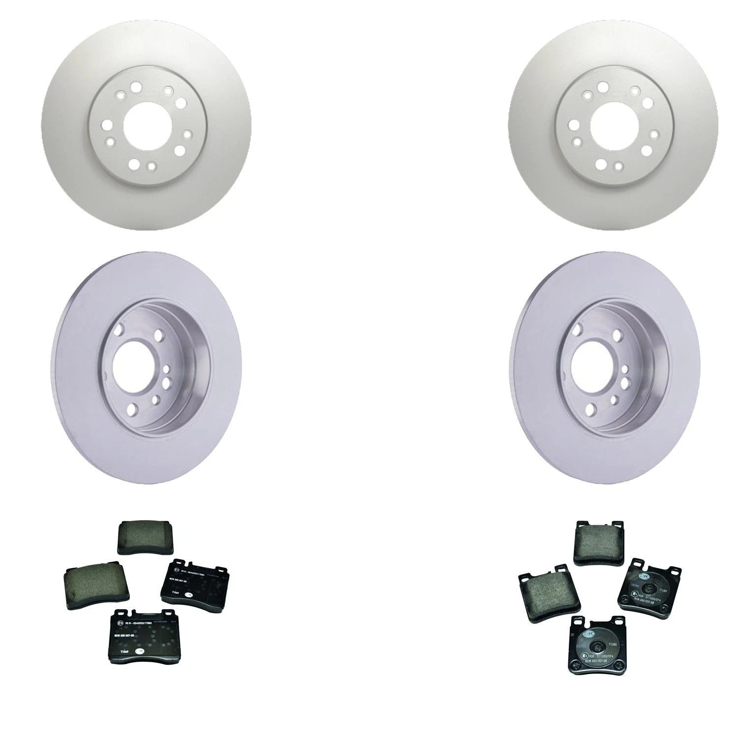 Set of 4 Hella Front Rear Rotors Low-Met Disc Brake Pad Kit for W140 300SD 300SE S320