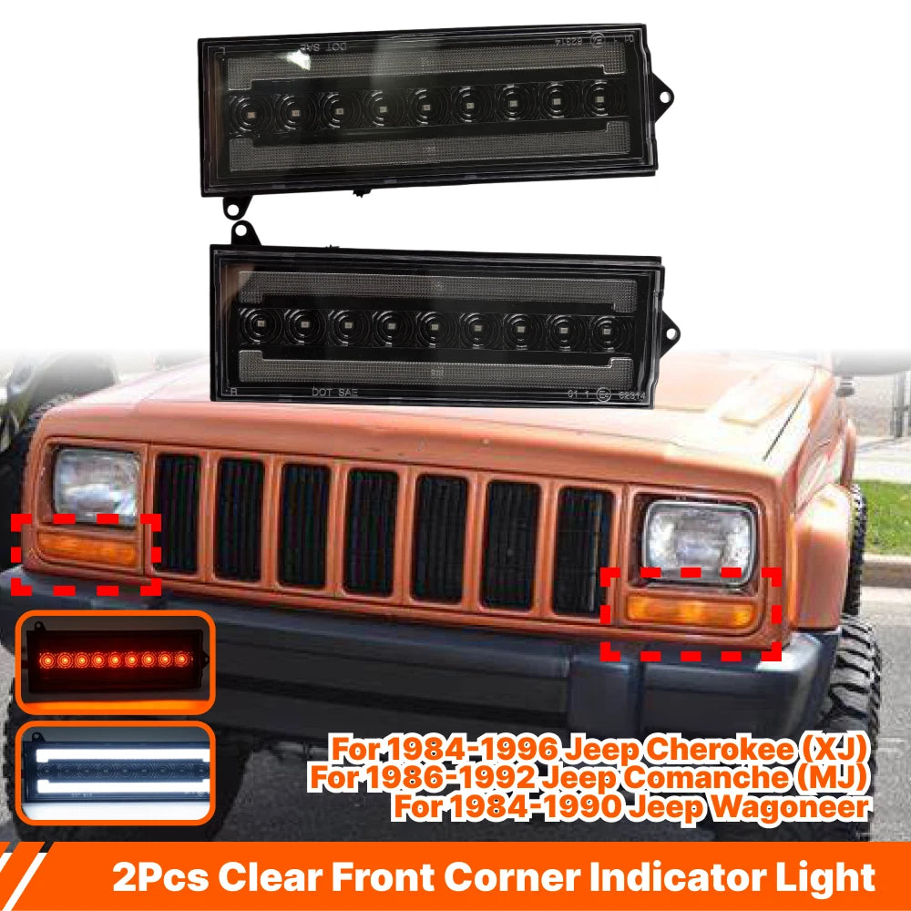 2pc Clear LED Front Corner Turn Signal Light for Jeep Cherokee XJ Comanche (1984–1996)