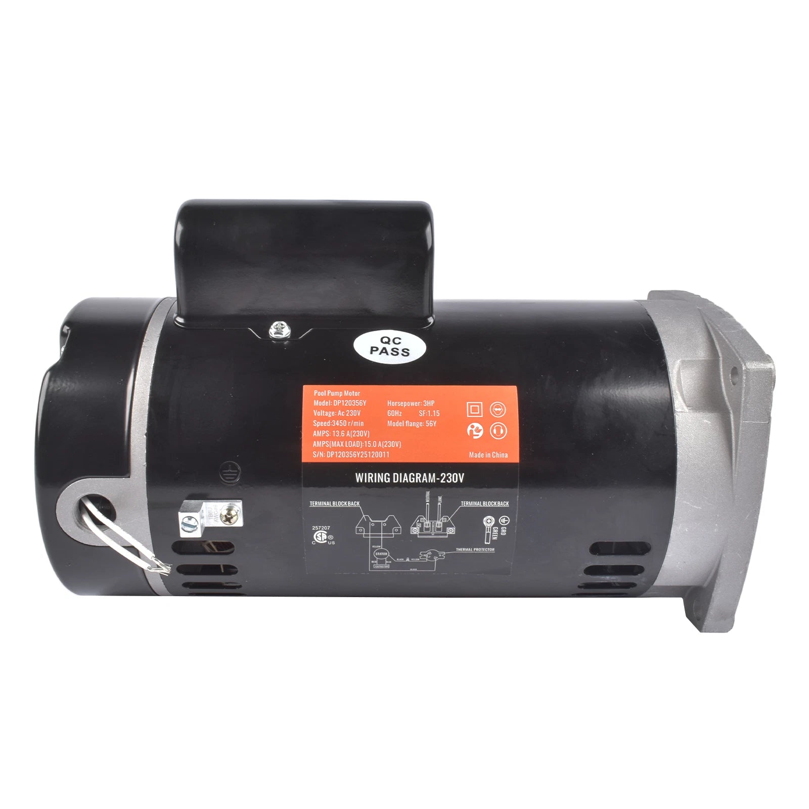 Swimming Pool Motor B2844 for Square Flange (3 HP, 230 Volts, 3450 RPM)