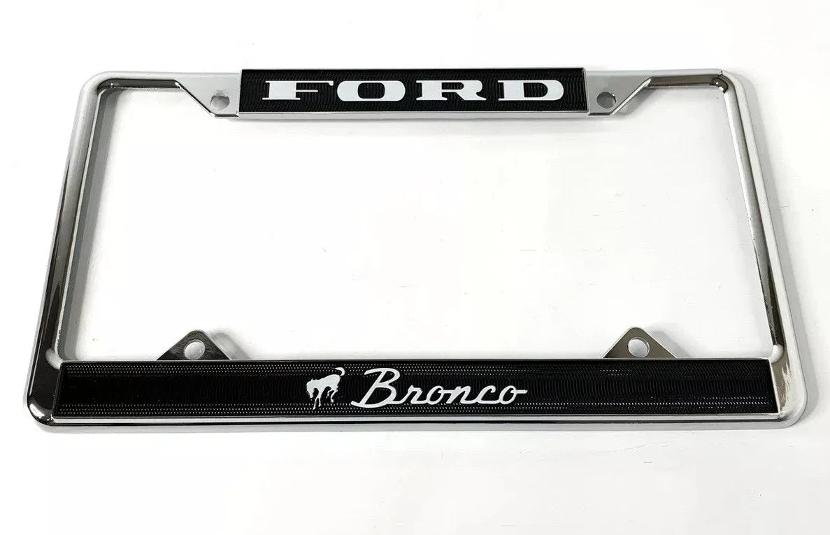 License Plate Frame Chrome Metal for Ford Bronco (2021–2024) Black Script
