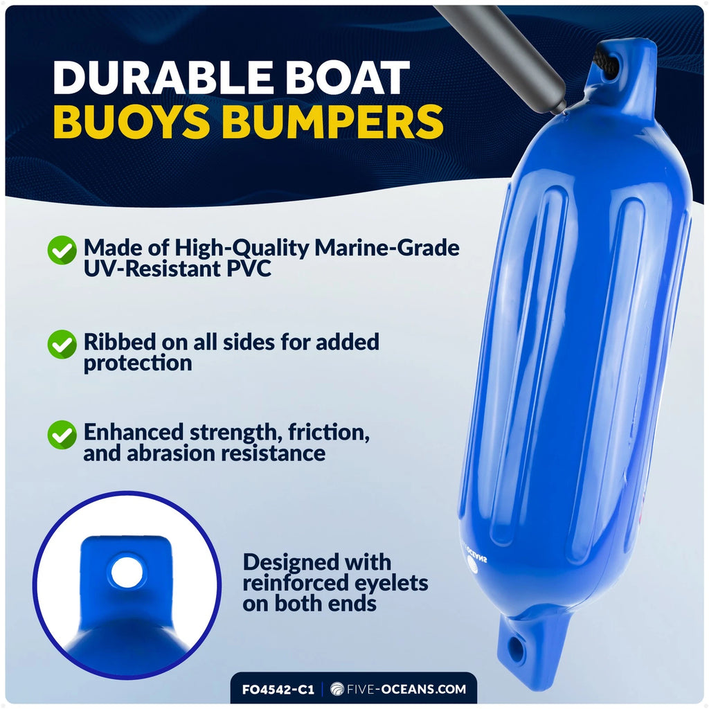 Set of 4 Boat Fenders for (6.5"x23", Blue)