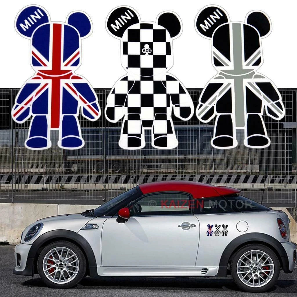 3x Bear Cartoon UK Flag Window Reflective Sticker for Mini Cooper (2014–2020)