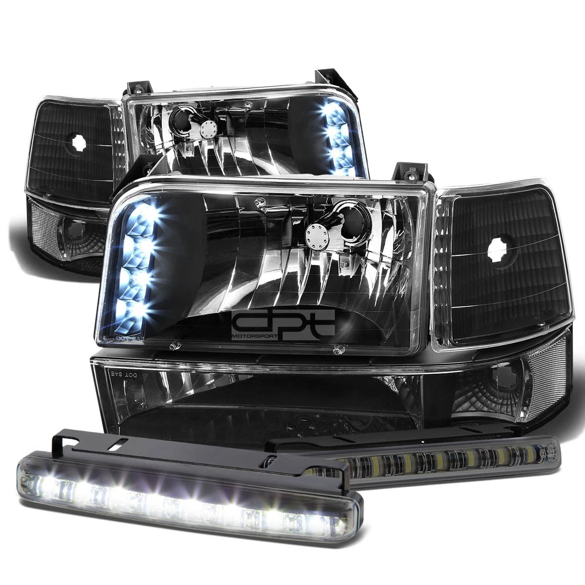 LED Headlight Set with Clear Corner & DRL Fog Lights for Ford F150 (1992–1996)