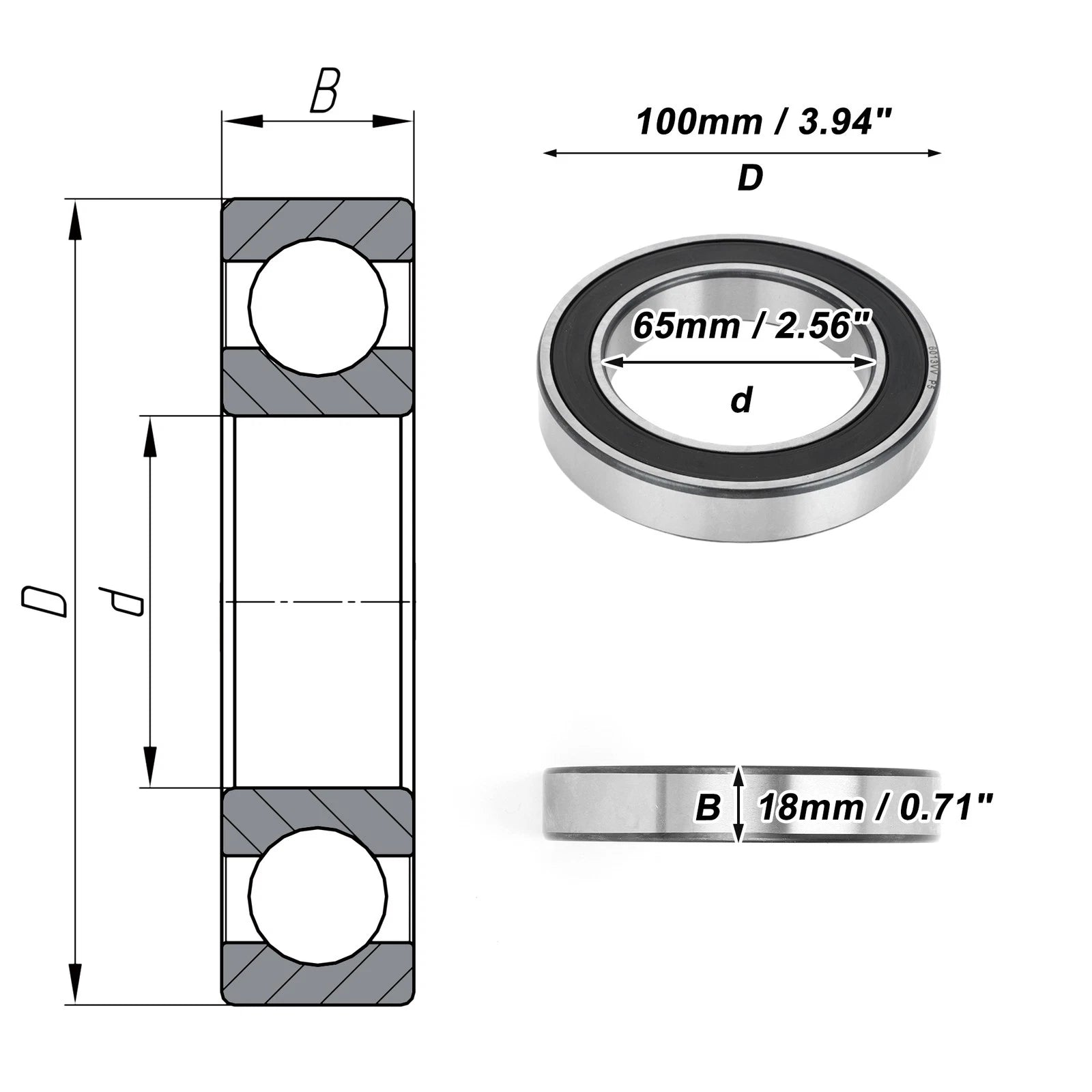 Deep Groove Ball Bearing 65x100x18mm for Scooter Skateboard (1 Pc)