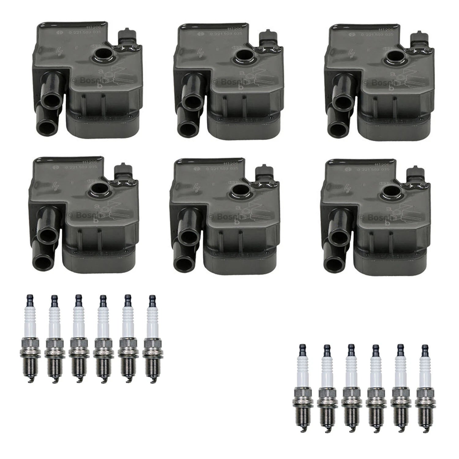 Set of 6 Ignition Coils & 12 Platinum Spark Plugs for Mercedes W210 W163