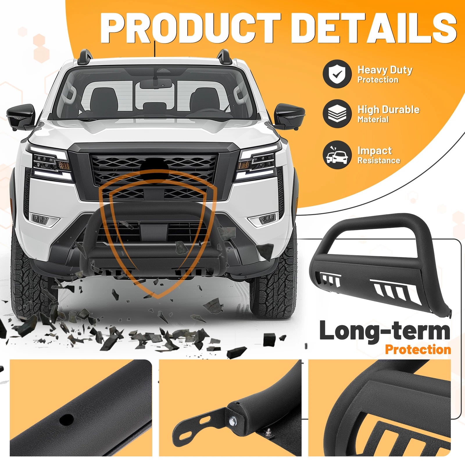 3" Bull Bar Front Bumper Grille Guard for Nissan Frontier Pickup (2022–2024)
