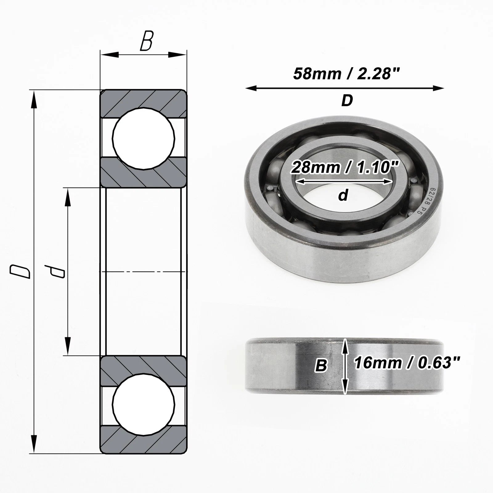 Deep Groove Ball Bearing 28x58x16mm for Scooter Skateboard (P5)