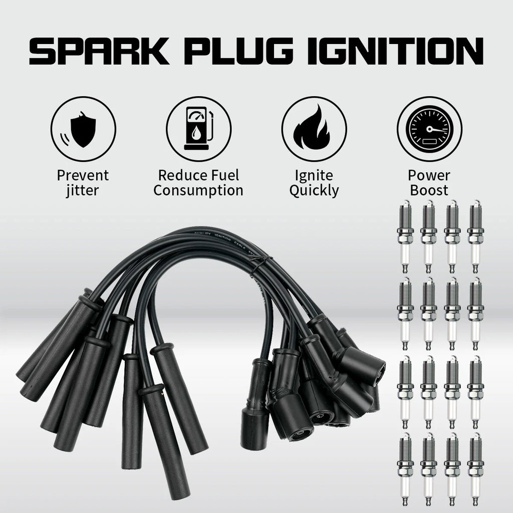 8 Spark Plugs + 16 Wires for Dodge Ram 1500, Dakota, Jeep, Chrysler Aspen (2002–2009)