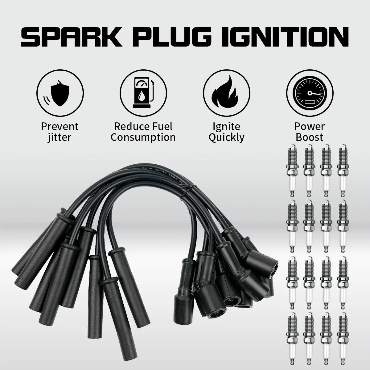 8 Spark Plugs + 16 Wires for Dodge Ram 1500, Dakota, Jeep, Chrysler Aspen (2002–2009)