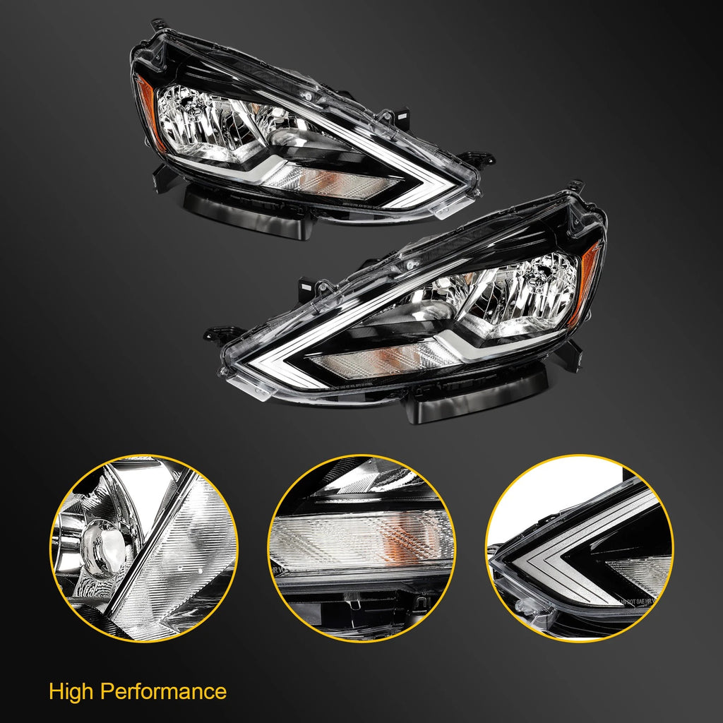 Halogen Headlight Assembly for Nissan Sentra (2016–2019) Black Housing