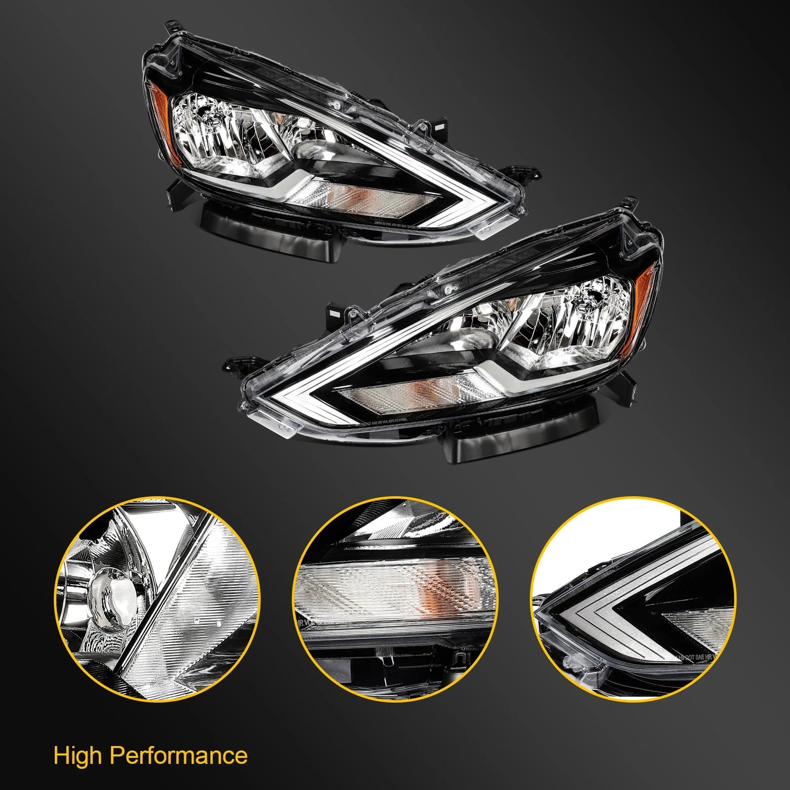 Halogen Headlight Assembly for Nissan Sentra (2016–2019) Black Housing