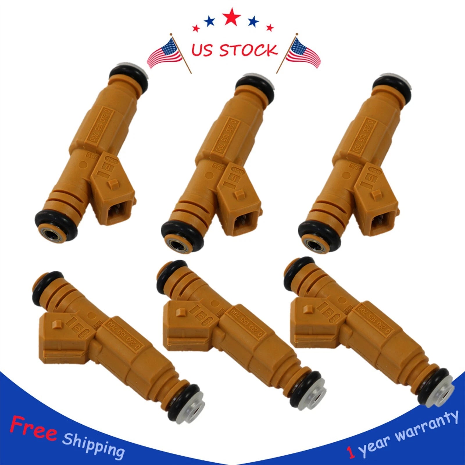 Set of 6 Fuel Injectors for Jeep Wrangler Grand Cherokee 4.0L (1987–1998)