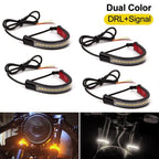 4X White/Amber Switchback LED Fork Turn Signal Light Strips for Motorcycle